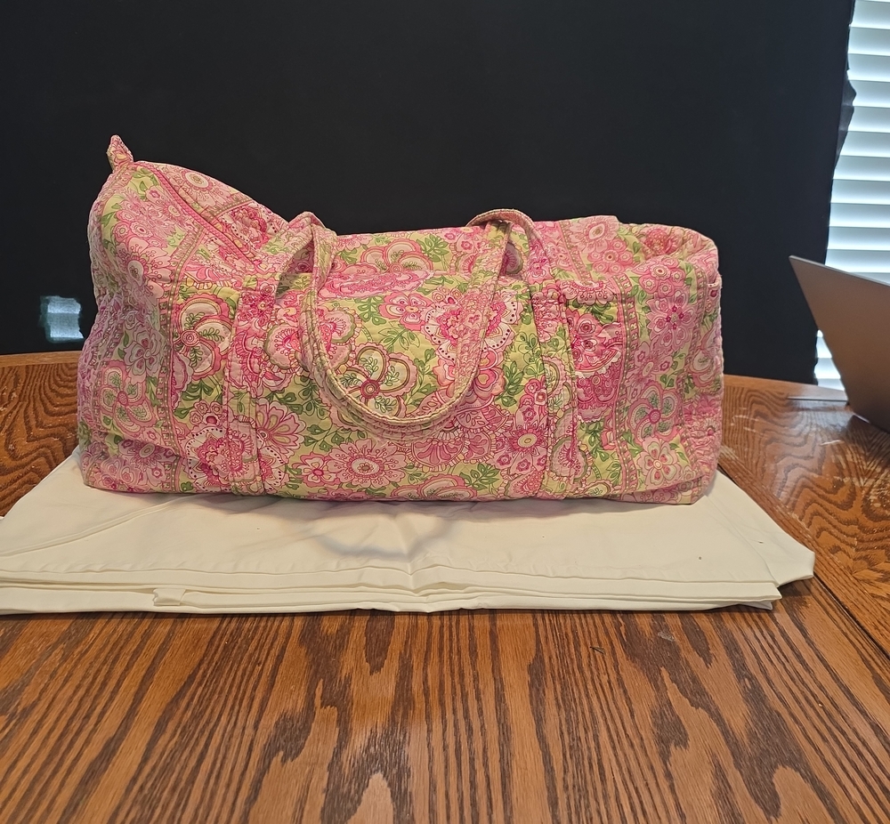 Vera Bradley Pink & Green Quilted Travel Duffel